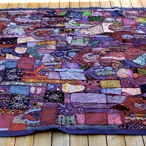 Beaded Sari Patchwork Tapestry - Picture 1 of 17